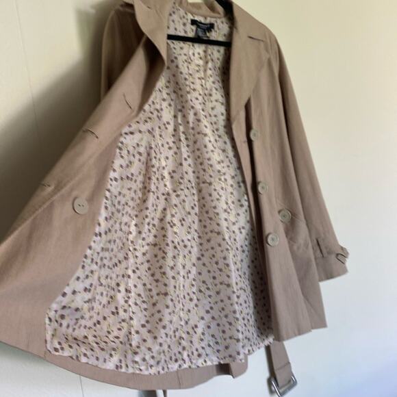 Sandro Tan Trench Coat Jacket Belted Double Breasted Striped Short - Picture 10 of 15